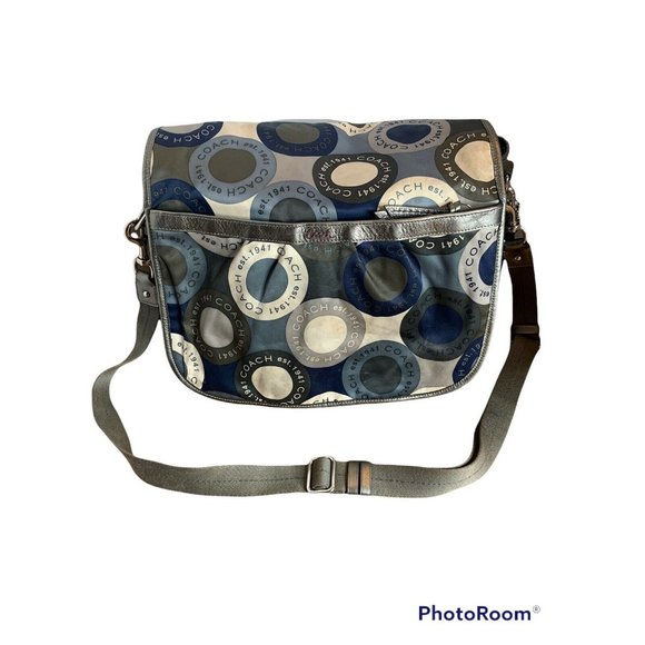 Coach Handbags - Coach Womens XL Printed Logo Nylon Messenger Organizer Bag Adjustable Gr…
